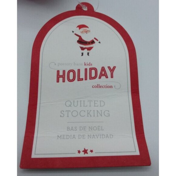 Pottery Barn Lennox Stocking Santa Reindeer Sleigh Holiday Christmas Quilted - Picture 5 of 11